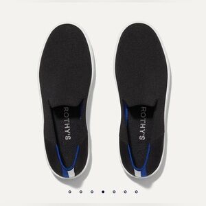 Rothy's Black Slip-On Sneakers with Blue & White Accents